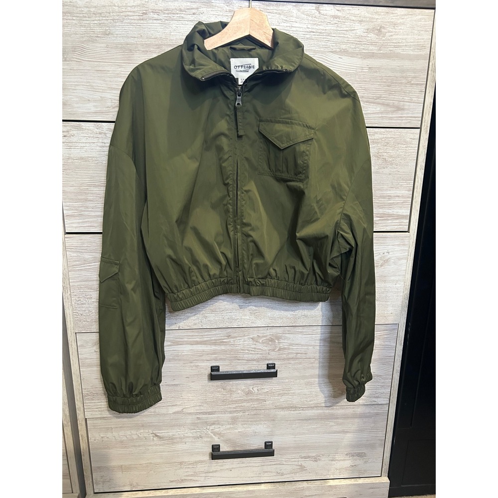 Offline by Aerie Olive Green Cropped Windbreaker Utility Jacket Womens Small